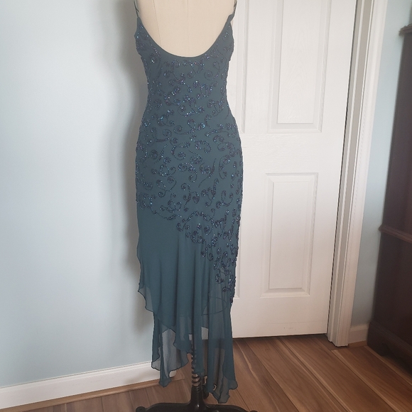 Cache Silk Teal Beaded 1920s Style Evening Dress, 4 - Picture 9 of 16
